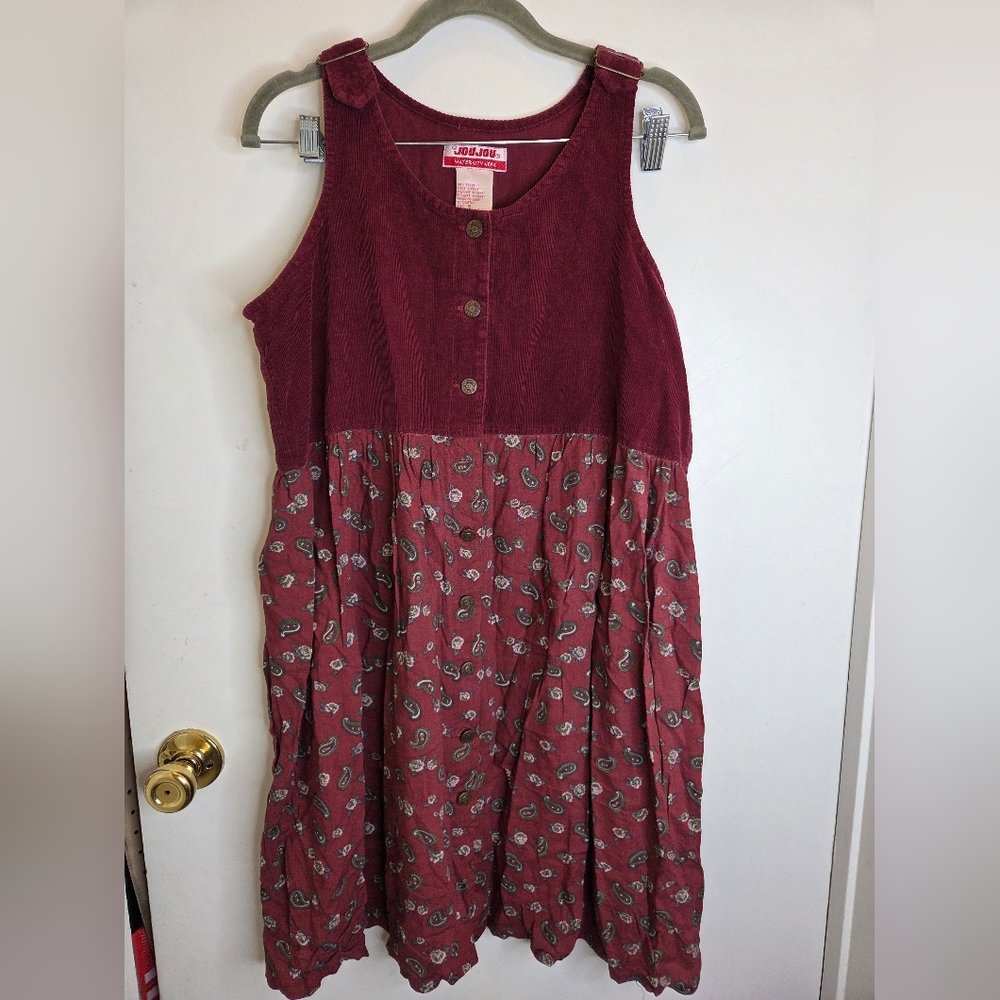 Jou Jou Maternity Dress Vintage Corduroy Overall Small Paisleys
